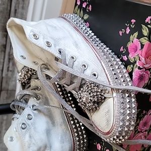 Studded Converse and Nan-Ku Couture Sneaker Hightops White and Silver